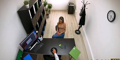 Vixen With Sexy Eyes And Long Legs Throws A Leg In Creditors Office