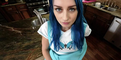 Ravishing chick is staring at the camera while riding big pecker