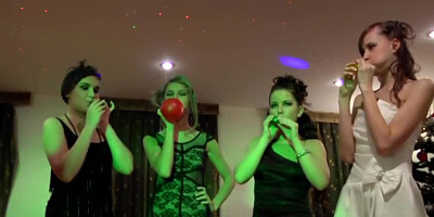 Several lovely ladies are getting drunk at a party and they get loose