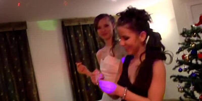 Several lovely ladies are getting drunk at a party and they get loose