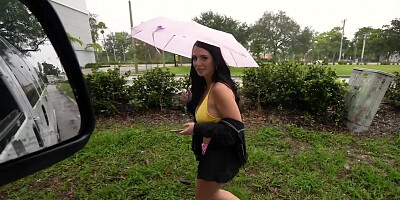 Picking up a sbusty woman and offering her a quick ride