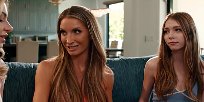 Busty stepmom shuts stepdaughters up by taking her tits out