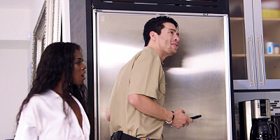 A black girl is getting fucked by a white plumber in her wet pussy