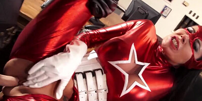 Busty superheroine facialized after intense sex with colleague