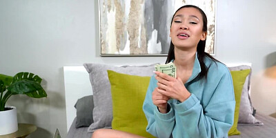 Guy gives the Asian stepsister money and penetrates tight pussy