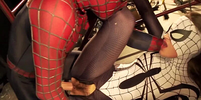 Masked girl sucks a cock and gets fucked at cosplay party