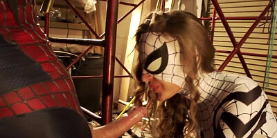 Masked girl sucks a cock and gets fucked at cosplay party