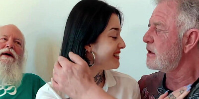 Young Brunette Has Threesome With Old Men And She Swallows Cum 10 Min - Chel Oldje, Snow Deville And Bruno Oldje
