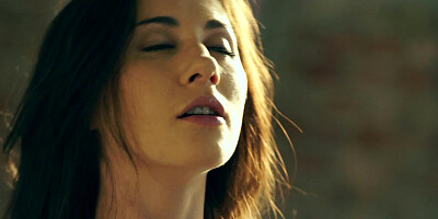 A brunette pushes her hands inside her meaty cunt lips