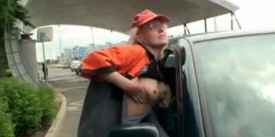 Promiscuous granny takes 2 stiffys in the fields
