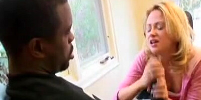 Cfnm woman checks out a big black cock