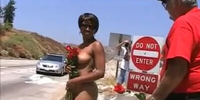 Ebony girl nude on the street