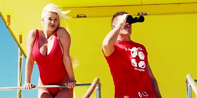 Guy saved by twin lifeguards and lured into anal threeway