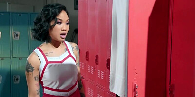 Exotic cheerleader seduced by perverted coach in the locker room