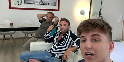 The grandpa is masturbating while a younger girl is fucked