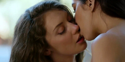 Lesbian girlfriends kissing and sucking each other's tits