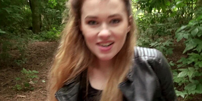 Teen slut gets fucked in the forest in front of the camera