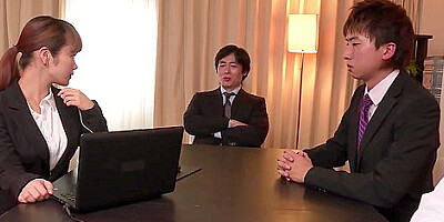 Anju Akane unwraps bare and gets gang-banged by two co-workers - Horny office lady!