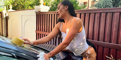 Big Tit Helen Washing Cars With Her Tits