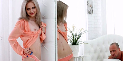 Small-breasted Teen 18+ With Dyed Hair And White Knee-high Socks Enjoys Anal And Cum