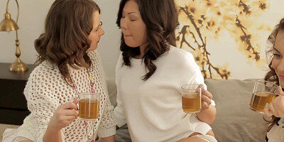 Lucky European stud screws three petite ladies in this hot scene