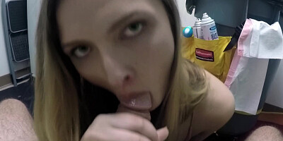 Blonde amateur places her mouth around a cock to give a blow job