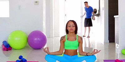 Horny teen interrupts her yoga session for BF
