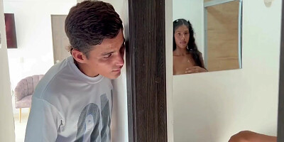 My Neighbor Watches Me In The Shower While I Leave The Door Open And Ends Up Giving Me Fuck Ever And He Cums Rich