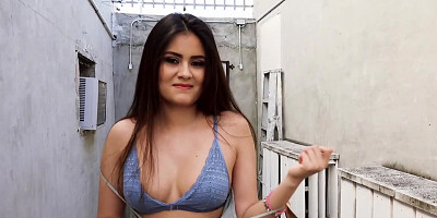 Horny girlfriend is taking her clothes off and going down on her knees
