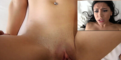 An adorable teen thing with tattoos is screaming when penetrated