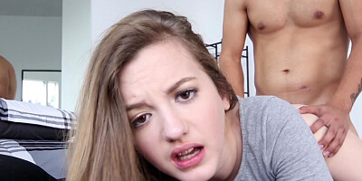 A hot brunette with a sexy booty is getting a dick up her tight cunt