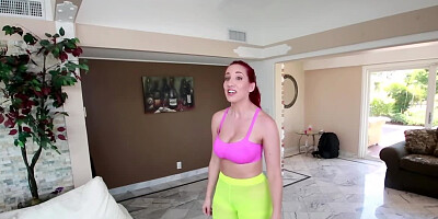 Playful redhead shakes ass before wrapping lips around cock