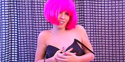 Neon Pink-haired Beauty Rubs Her Wet Pussy