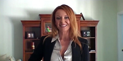 Redhead Milf Trisha Caresses Her Big Tits While Giving The Guy A Perfect Blowjob