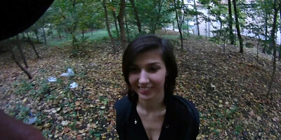 Young cutie strips in the woods and gets dicked down hardcore