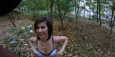 Young cutie strips in the woods and gets dicked down hardcore