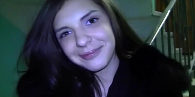 Chick works with her mouth pleasing two boys on the stairs