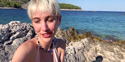 Cute Blonde Annika Fingers Herself Outdoors For All To See