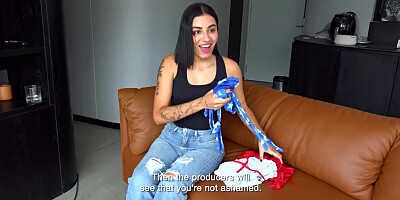 Hot Latina teen auditions at casting not wearing panties