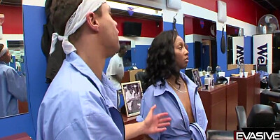 This Is Actually The Barbershop You Dream About - Where The Ladies Do A Full Service. They Cut Your Hair In The Nude And Give You A Ride Around The World. 14 Min With Jonny Slim And July Jones
