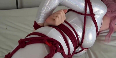 Rope Tied In Shiny Spandex Catsuit