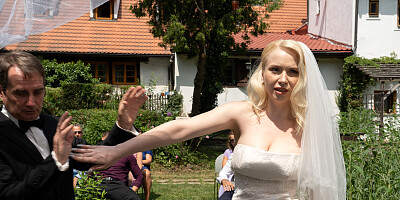 Slutty bride blows a groom and fucks in front of the guests