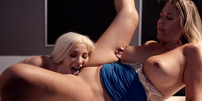 Two hot college babes are having steamy lesbian sex