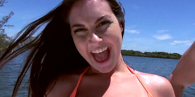 Adorable babe and her sex partner in action on the yacht