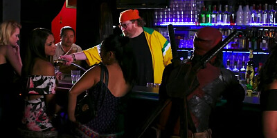 Deadpool can't keep blowjob by partner in latex suit secret