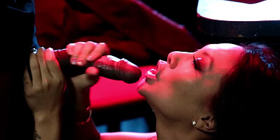 Asian woman opens up her mouth for a large black cock