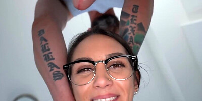 Nerdy girl Natalia Nix is fucked in that pretty face