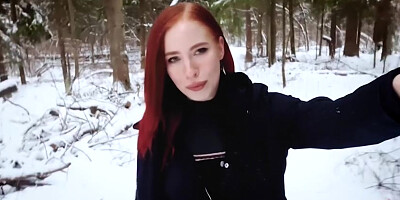 Molly Redwolf - Fucked A Naked Bitch In The Winter Forest. Cum In Her Mouth