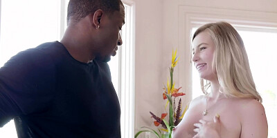 Black landlord makes teen horny and ready for interracial love