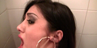 A chick that loves anal is sucking a dick in the toiled